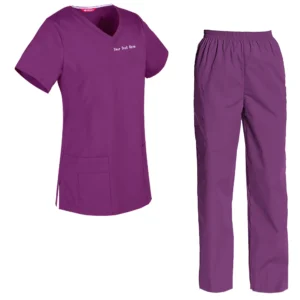 Women's Embroidered Scrub Set Nursing Uniform Set Scrub Top and Scrub Pants