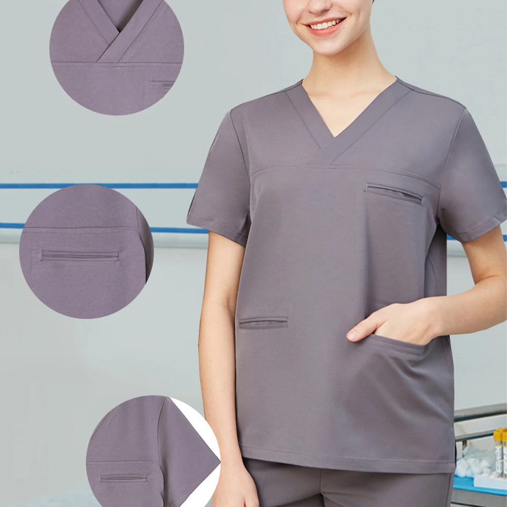 Women's stretch polyester-spandex scrub set in {color}, size {size} – view 3