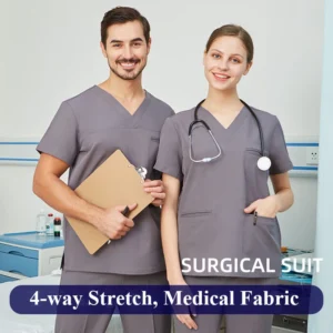 Women's stretch polyester-spandex scrub set in {color}, size {size} – view 2