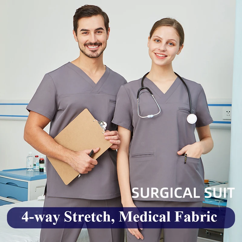 Women's stretch polyester-spandex scrub set in {color}, size {size} – view 2