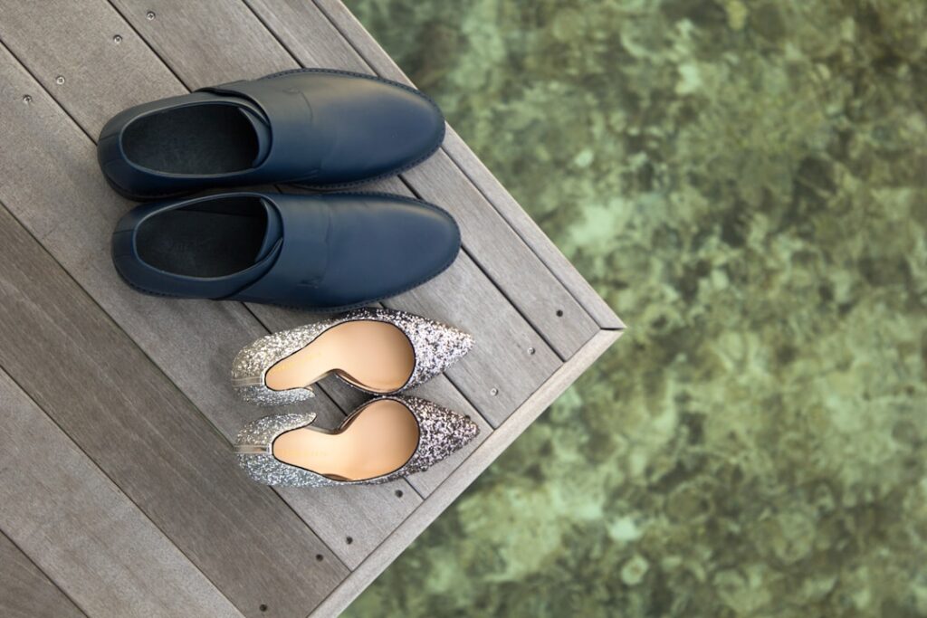 A pair of comfortable and supportive medical shoes on a hospital floor, emphasizing comfort and safety for long shifts.