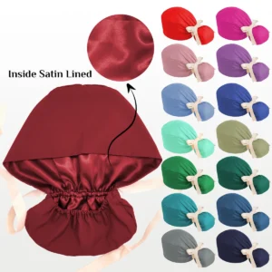 16 Colors Women Scrub Cap Hospital Dentist Ponytail Nursing Hats Satin Lining Long Hairs Quick-dry Aesthetic Caps C-TL-01