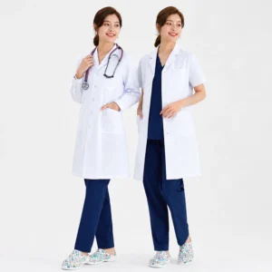 Women's Lab Coat Pet Vet Clinic White Robe Doctor Work Clothes Polyester Cotton Medical Uniform XK002