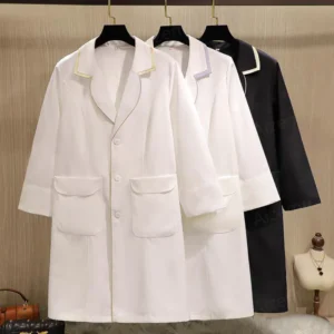 Spa Uniform Scrub Uniform Plus Size White Grooming Lab Coat Logo Beautician Robe Black Beauty Uniforms Woman Beauty Salon Dress