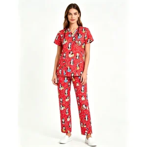 Hennar Medical Scrub Uniforms Sets，Scrub Top and Pants In 100% Print Cotton XXS to 5XL