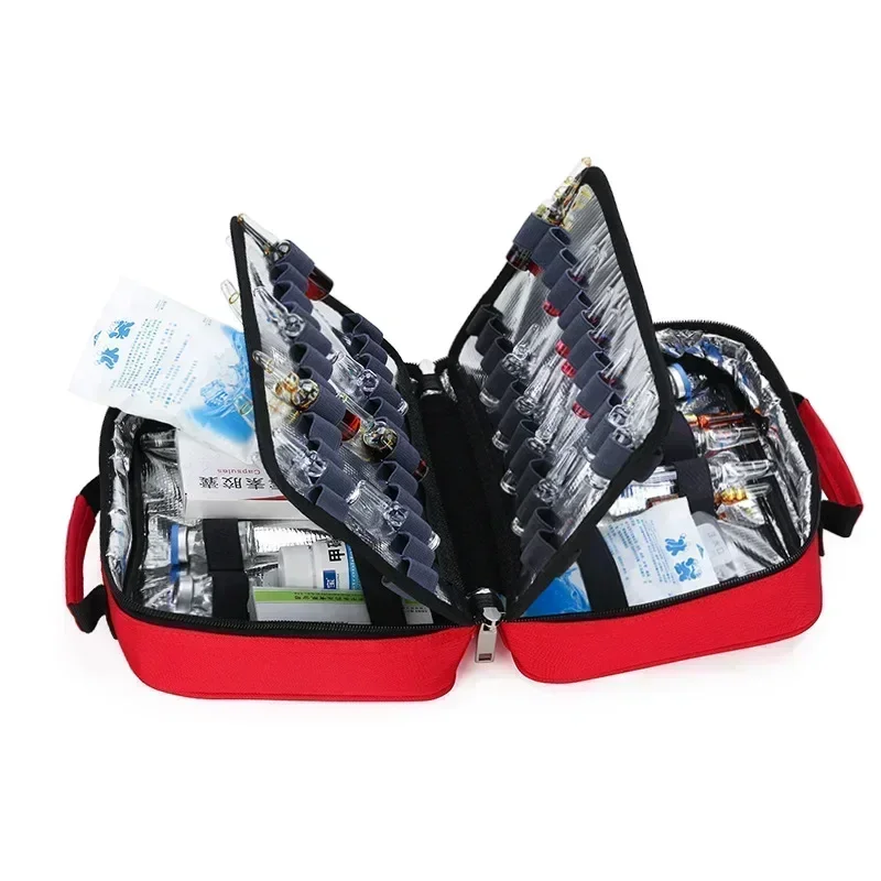 Portable waterproof first aid bag with small refrigerated compartment — family travel emergency kit