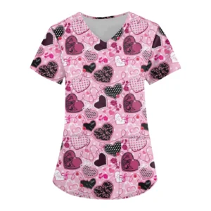 Surgical Uniform Woman Fashion Prints Pet Scrub Medical Woman Casual V-Neck Short Sleeve Patch Pocket Nursing Uniform for Women