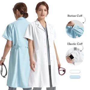 Notched Collar White Lab Coats Professional Durable Working Robe for Women Tooth Vet Doctor Medical Uniform 706-100