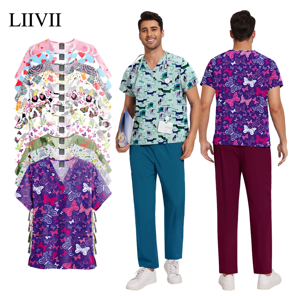 Women’s scrub top and pants set on model – view 4
