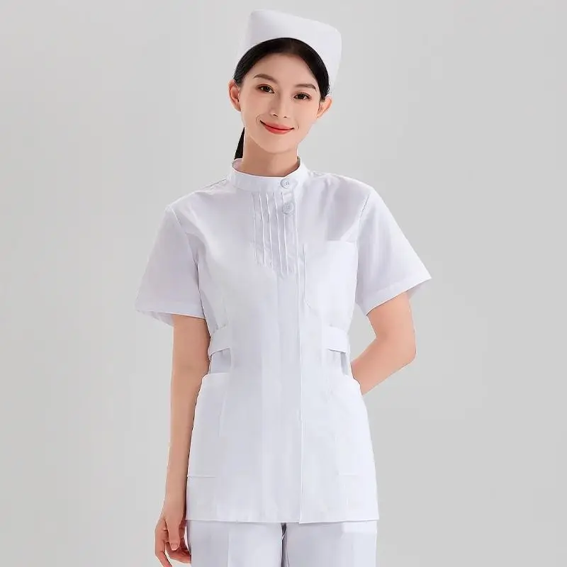 Women's white short-sleeve polyester broadcloth scrub top, sizes S–XXXL – view 2