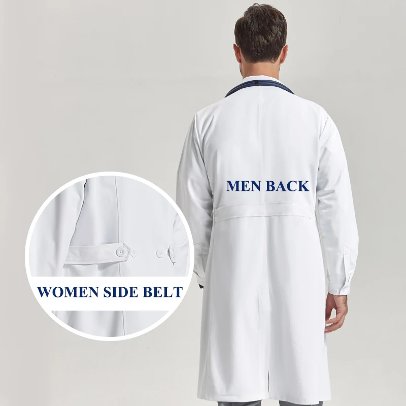 White lapel-neck lab coat for men — classic professional coat – view 3