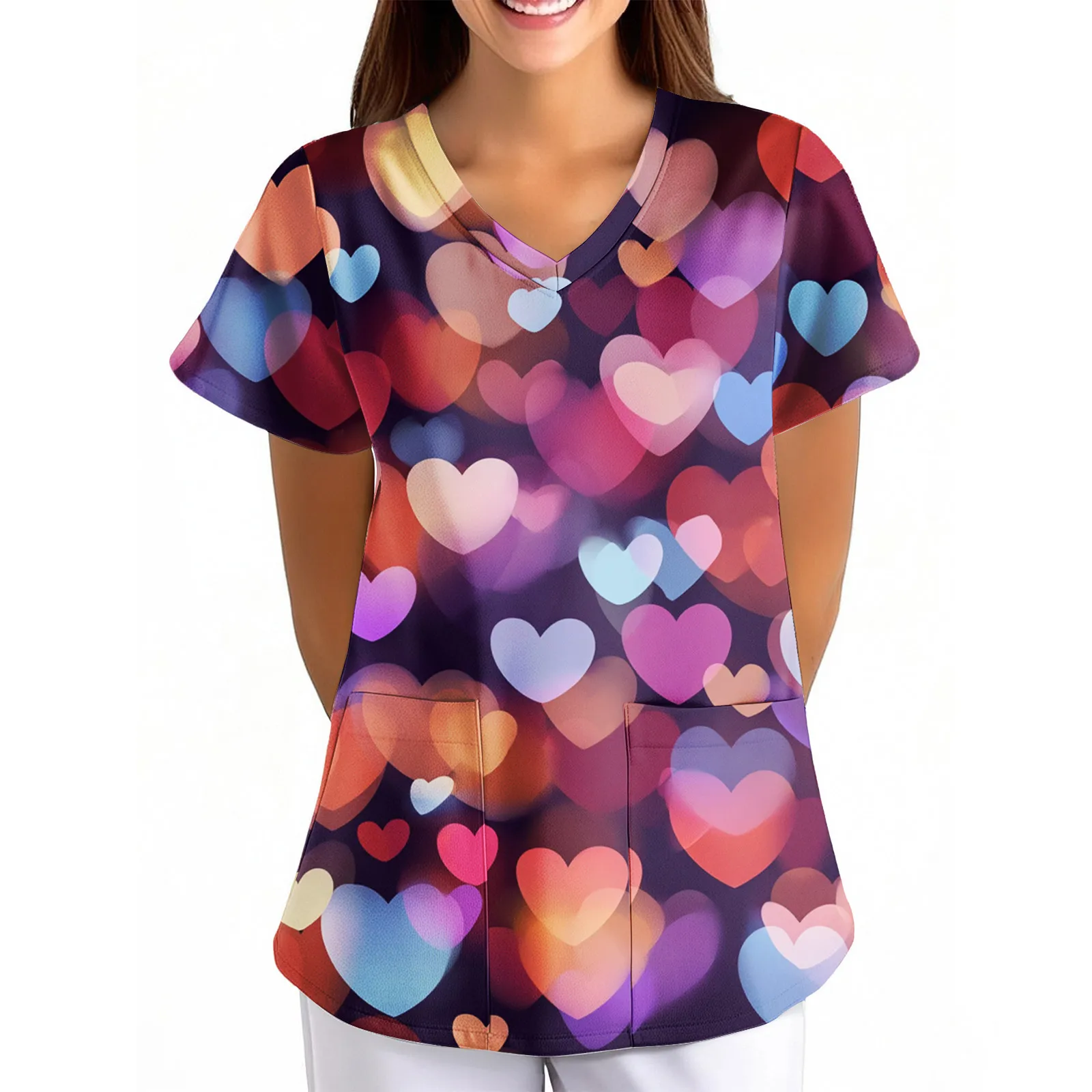 {title} — short-sleeve summer medical scrub top – view 3