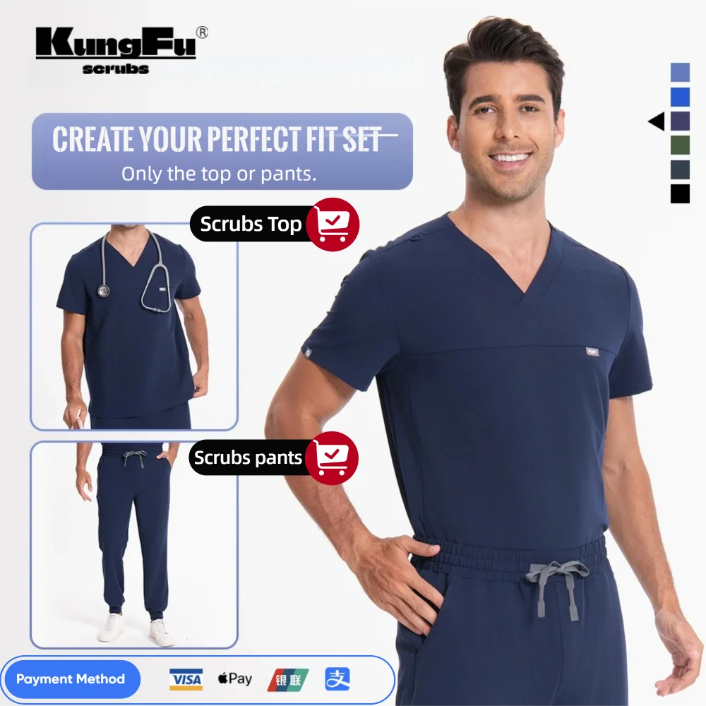 {color} men's scrub top and pant, size {size} — antibacterial silver‑ion fabric, 4‑way stretch – view 3