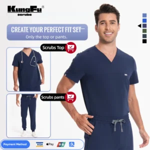 {color} men's scrub top and pant, size {size} — antibacterial silver‑ion fabric, 4‑way stretch