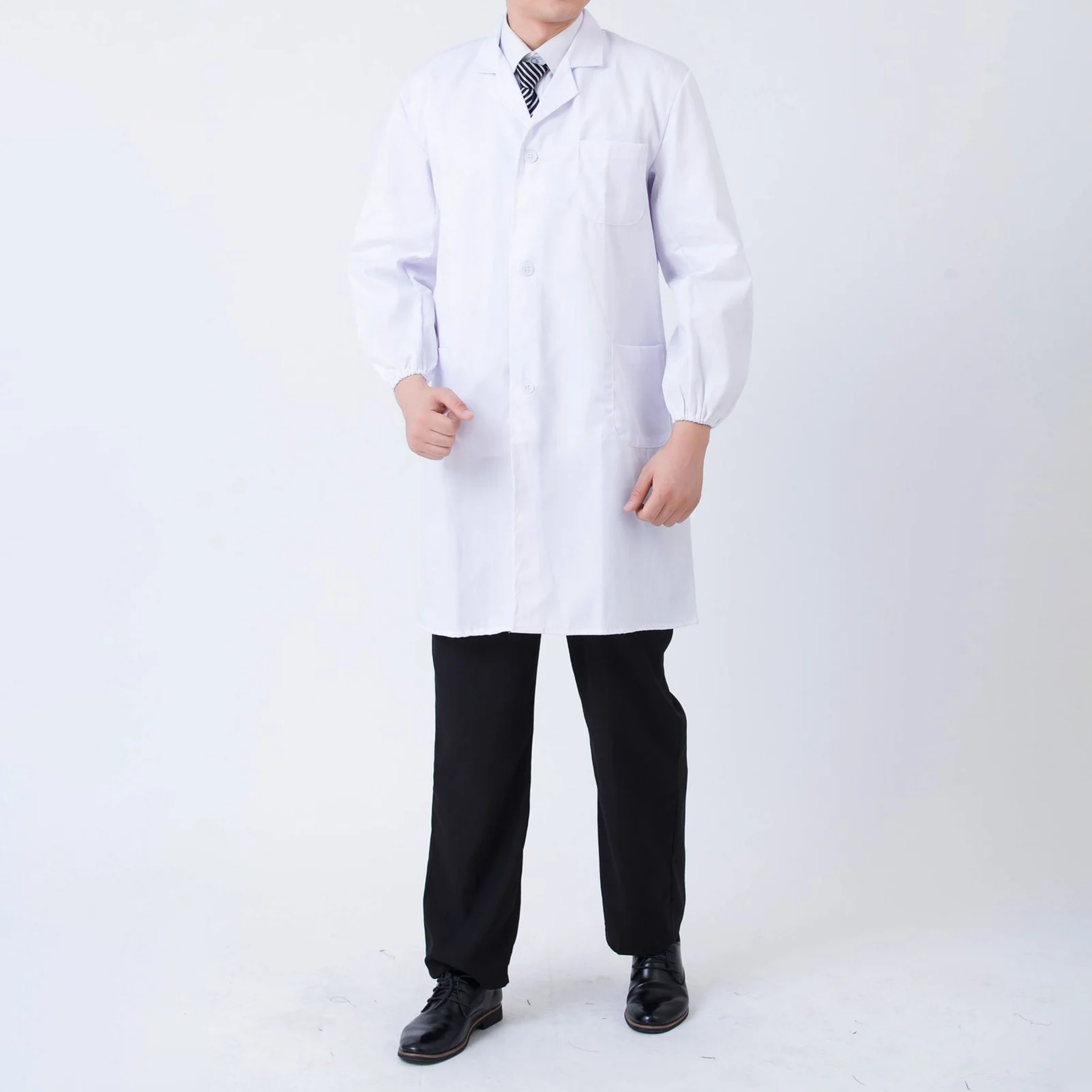 White long-sleeve lab coat — front view on neutral background – view 2