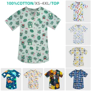 Women men Scrub Tops Hospital Spa Pet Clinic Medical shirt V-neck short slevee Dentist Surgical Blouses Operating room workwear
