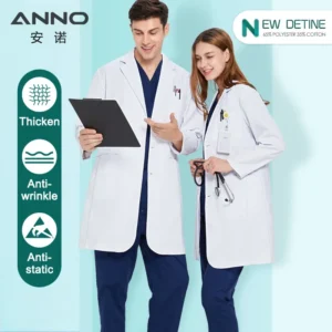 ANNO Anti-Static Lab Uniforms Calvary Twill Fabric Work Out Wear Pharmacy White Coats Doctor Hospital Clinic Gown Out Clothing
