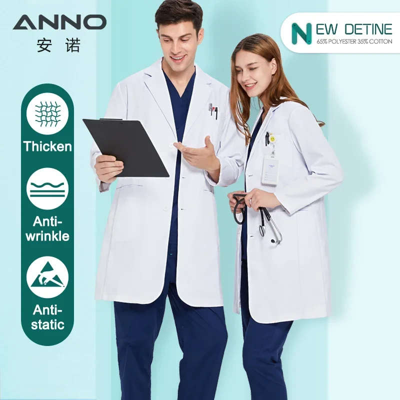 White anti-static lab coat in Calvary twill, front view, size {size}