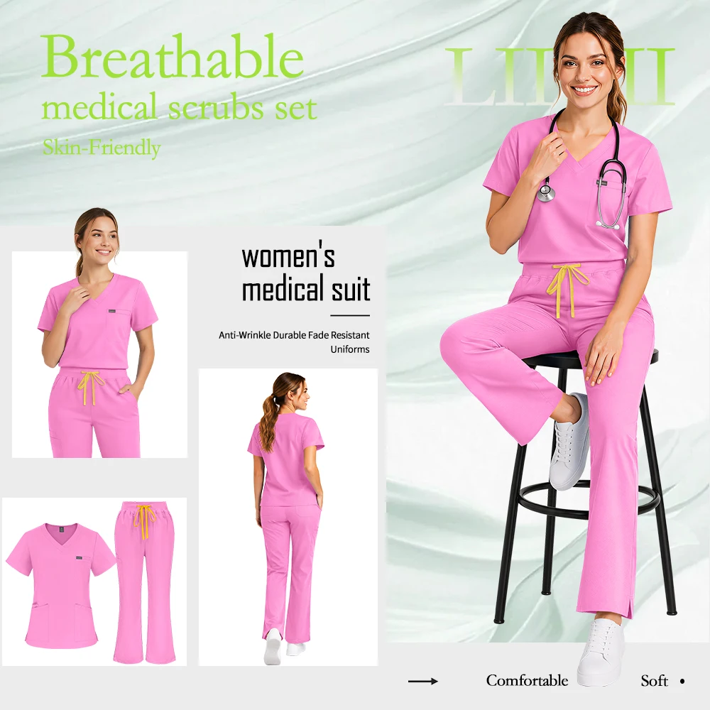 High Quality Beautician Work Clothes Health Nursing Suit Hospital Scrub Set Women Spa Uniform Medical Surgical Nurse Accessories