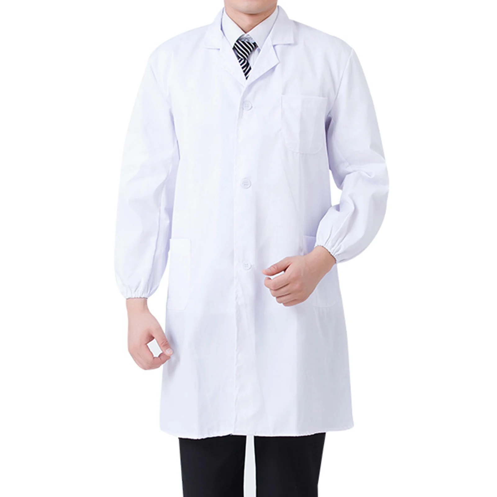 White long-sleeve lab coat — front view on neutral background
