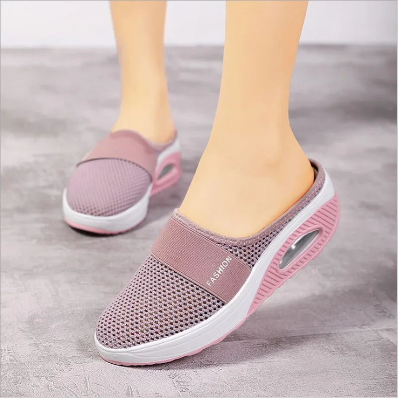 {color} women's breathable mesh wedge slippers with cushioned EVA insole – view 3