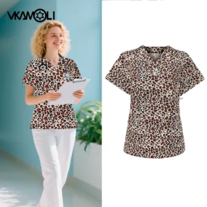Clearance Sale Leopard print nurse doctor fun uniform top scrub shirt Medical Uniform Work scrub tops
