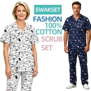 New Dogs Print Scrub Set Animal Pattern Nurse Uniform Soft Pure Cotton Healthcare Clothing for Medical Working Dental Pet Shop