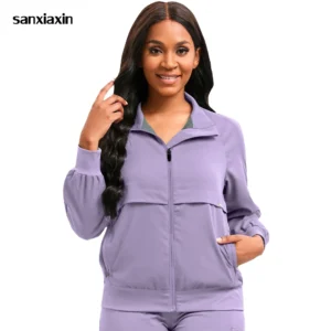 {color} long-sleeve twill scrub jacket — unisex clinical coat