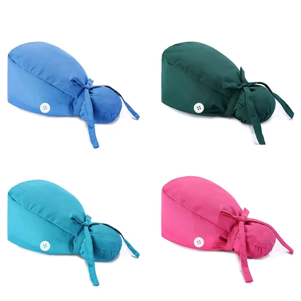 Adjustable ponytail scrub cap — bouffant style with buttons — {color} – view 3