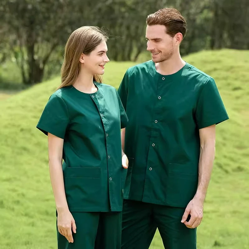 Short-sleeve medical jacket with matching scrub pants — clinical uniform set – view 3