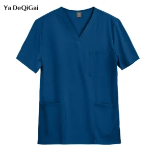 Unisex V‑neck short‑sleeve scrub top with front pocket — [color] view