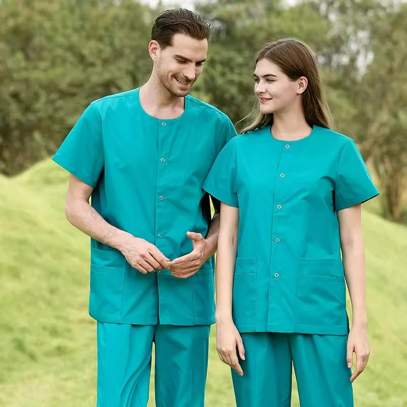 Short-sleeve medical jacket with matching scrub pants — clinical uniform set – view 2
