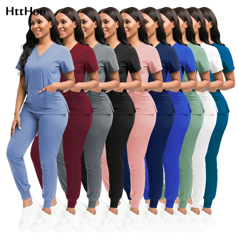 Women's & unisex scrub set in {color} — 94% polyester, 6% spandex – view 3