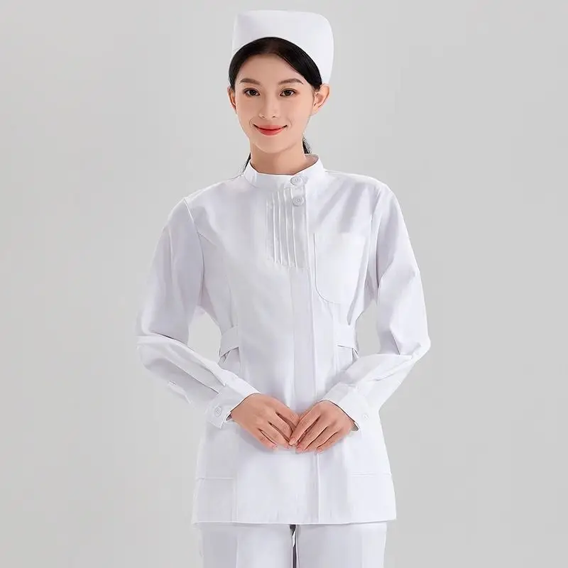Women's white short-sleeve polyester broadcloth scrub top, sizes S–XXXL – view 3