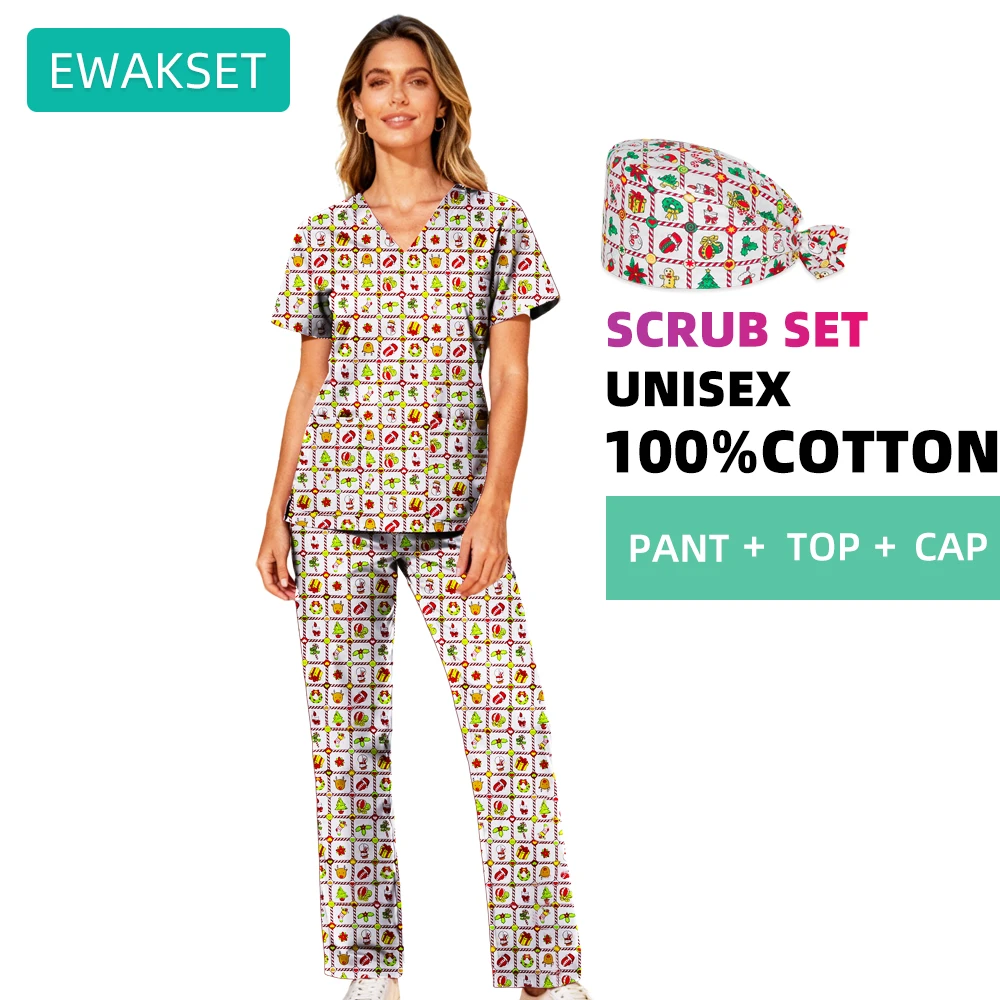 Pure cotton short-sleeve scrub set in {color} — unisex XS–4XL, top and pant – view 4