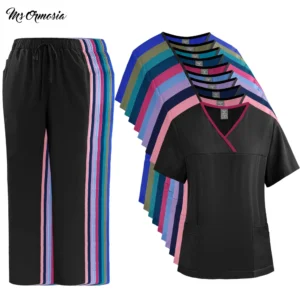 Medical Uniform Women Summer Scrubs Set Hospital Nurse Work Top Pants Dentistry Sanitary Clothing Surgical Uniforms With Pocket