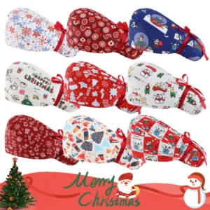 Long Hair Christmas Surgical Cap Medical Hats Dental clinic Nursing Scrub Caps Cotton Breathable Veterinary Nurse Hats Women C43