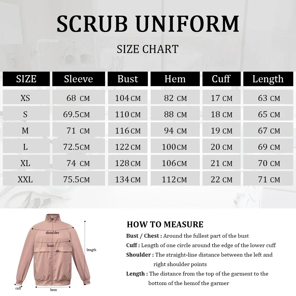 Unisex twill scrub jacket in {color} with stand collar and zip front — front view – view 2