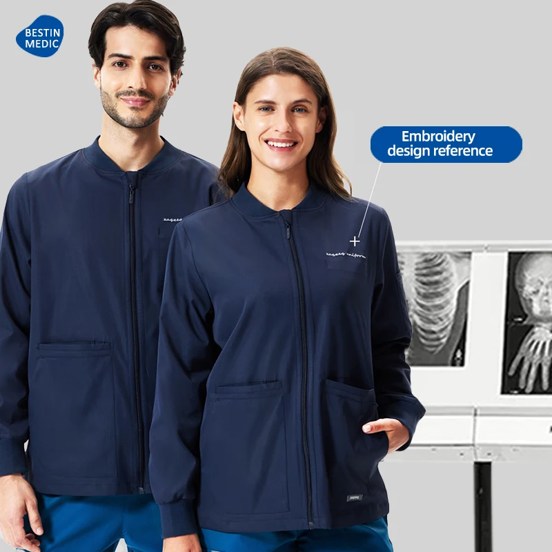 Unisex zipper-front scrub jacket — front view – view 2