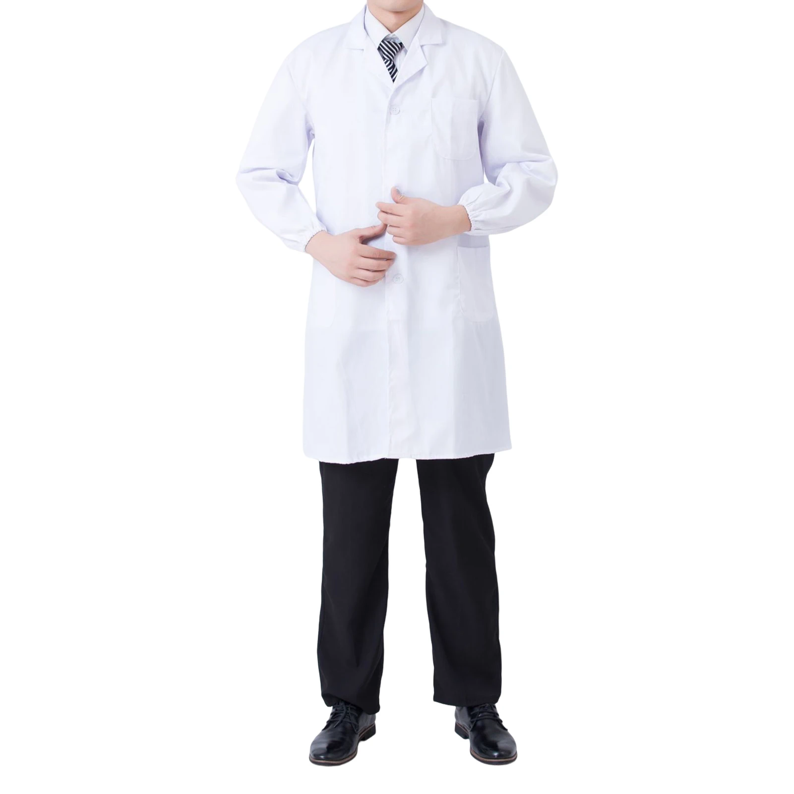 White long-sleeve lab coat — front view on neutral background – view 3