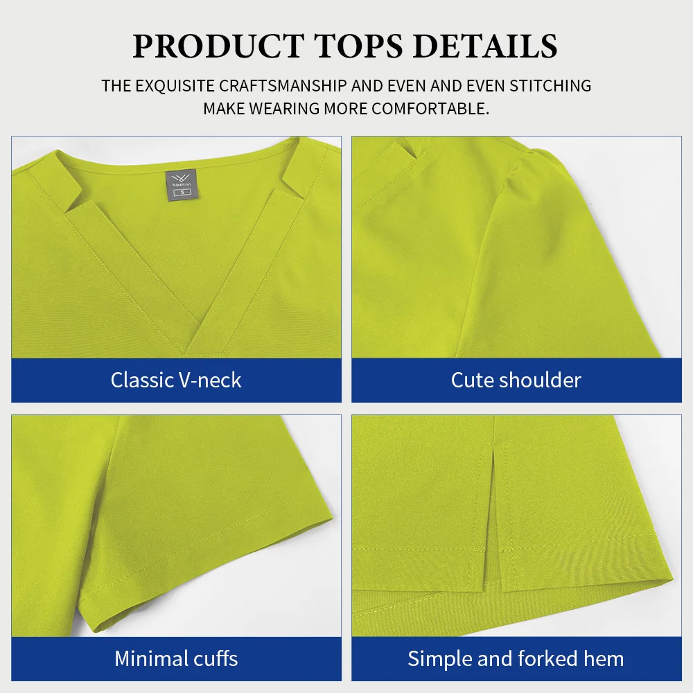 {color} women's 2-piece scrub set with v-neck, short sleeves and pockets – view 2