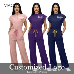 Custom Logo Medical Clothing for Women Anti Wrinkle Nursing Scrub Doctor Nurse Work Clothes Jumpsuit Printing Embroidering Logos
