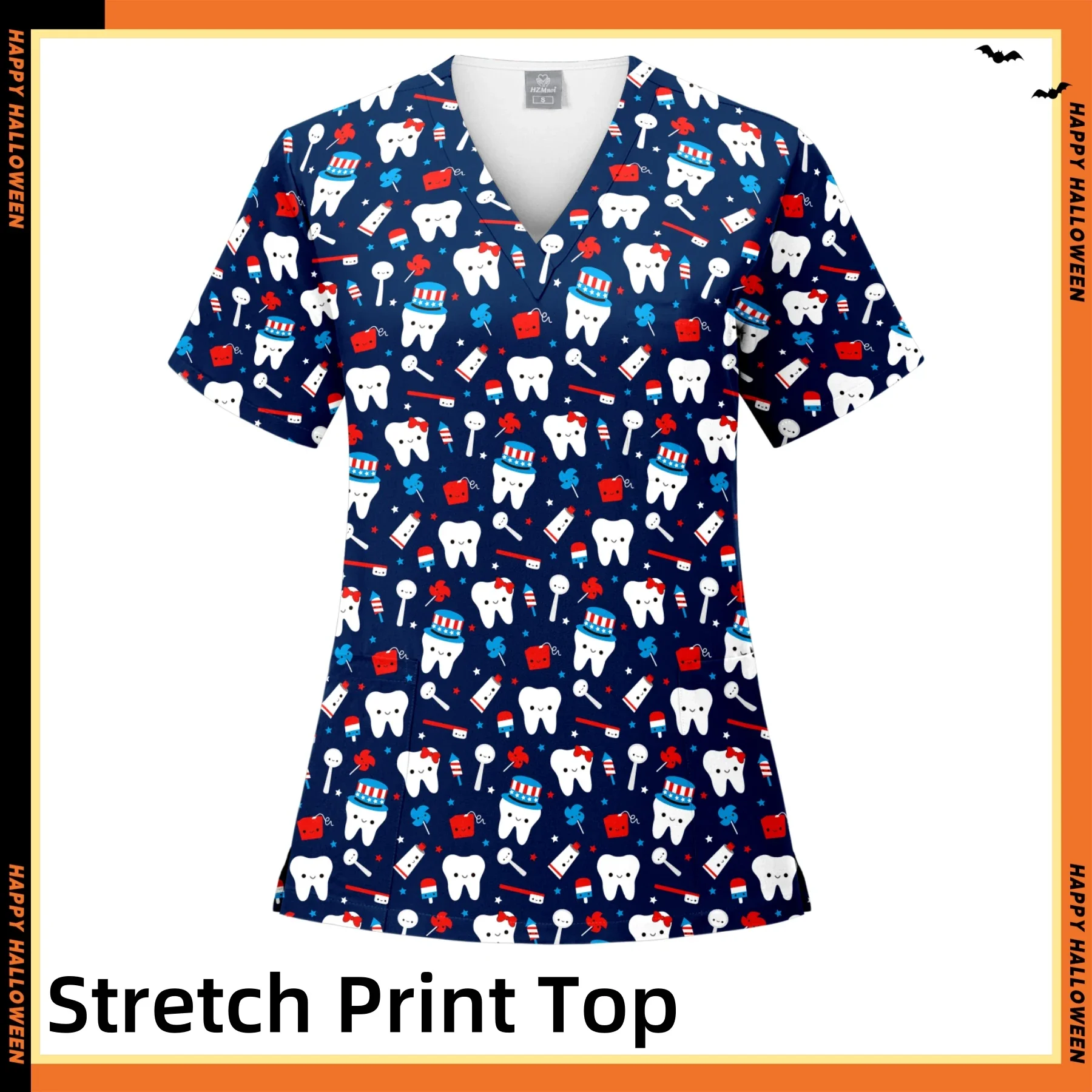 Short Sleeve Nursing Medical Sanitary Uniform Santa Scrubs Tops Christmas Clothes T-Shirt Nurse Blouse V-neck Surgical Uniforms