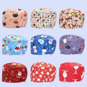 Christmas Snowflake Print Hat Medical Caps Dentist Headwear Hospital Nurse Doctor Work Hat with Elastic Bandage One Size K1099