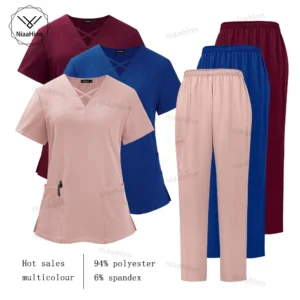 Image of short-sleeve scrub top and matching pants in color 42026ZT