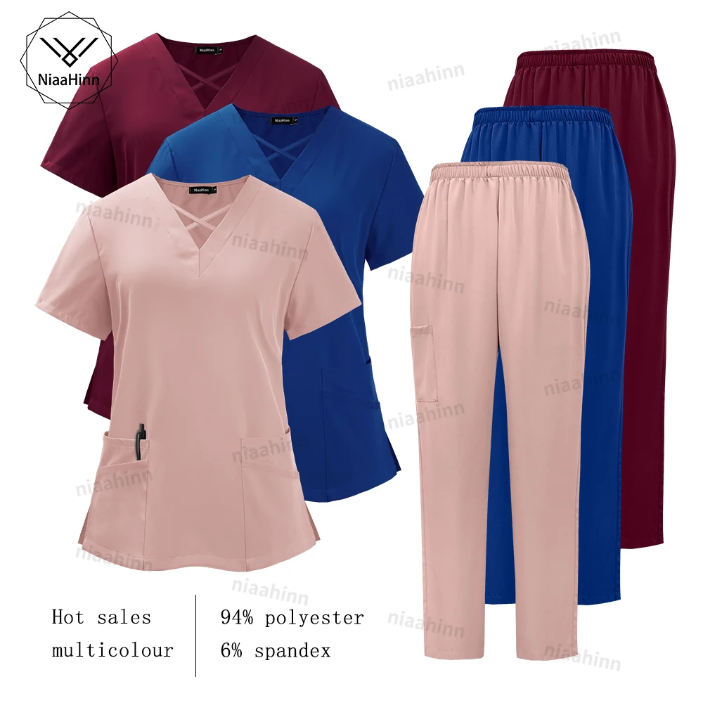 Image of short-sleeve scrub top and matching pants in color 42026ZT