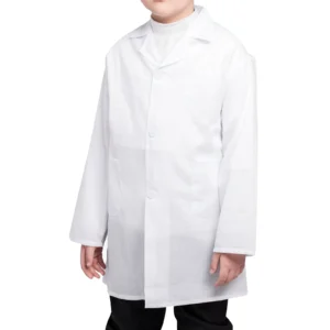 Children's unisex white long-sleeve lab coat with front pockets