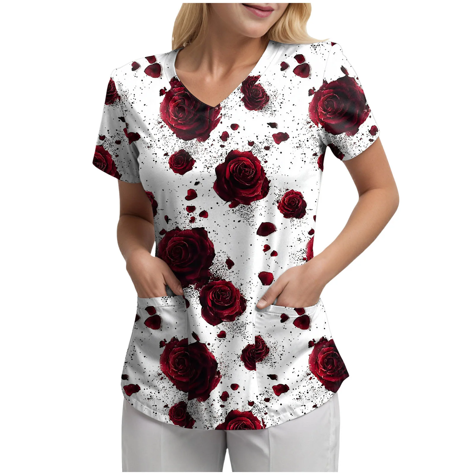 Women's Nurse Scrub Top Cartoon Printed Medical Clothing Uniform Scrubs Top Uniformes Clinicos Workwear Beautician Nursing Suits