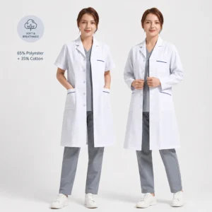 Women's white short-sleeve suit-collar lab coat (model XK002)