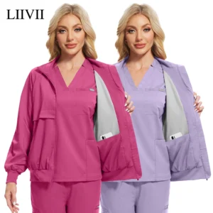 Surgical Uniforms Coat Woman Men Nursing Long Sleeve Scrubs Jackets Medical Hospital Clothing Zipper Jacket Doctor Nursing Tops